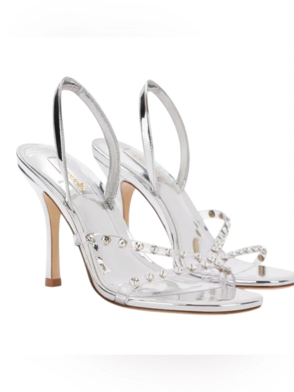 Larroudé Silver Swarovski Crystal Clear Slingback Heels Size 8